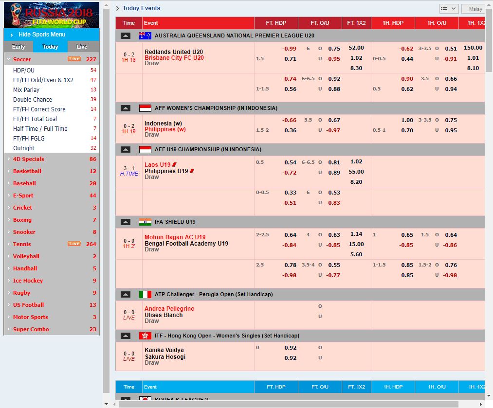 sportsbook live odss